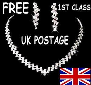 STRASS HALSBAND HALSKETTE & OHRRINGE SET - Kostenloser Versand 1. Klasse aus UK - Bild 1 von 2