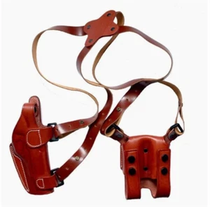 1911 Leather Vertical Shoulder Replica Holster Strap With Magazine Dual Pouch - Picture 1 of 9