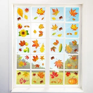 132PCS Fall Leaves Window Clings - Thanksgiving Maple Decorations Yellow - Picture 1 of 7