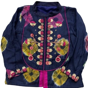 Handmade Embroidered Tie Dye Kids M Jacket Floral Unique Bohemian Chic Rare - Picture 1 of 13