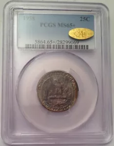 1958 P Washington Silver Quarter - PCGS MS65+ & Gold CAC (Looks Ultra Gem 67+!!) - Picture 1 of 4