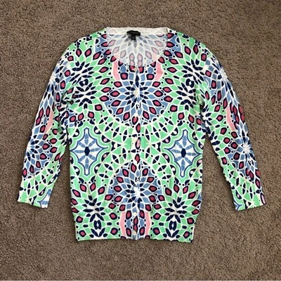 Talbots Green Blue Red Geometric Button Up Cardigan Womens XS - Image 1 of 4