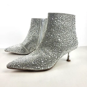Abound Women  Ankle Boots Silver Rhinestone Sparkle Pointed Toe Party Heels 7M - Picture 1 of 15