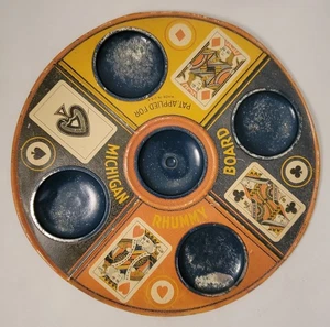 Vassoio gioco in metallo litografato da tavolo Michigan Rhummy anni '30 - Foto 1 di 7
