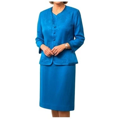 Conjunto de traje falda 100 % seda seda segura Adrianna Papell azul bordado talla 10p Foto 1 de 4