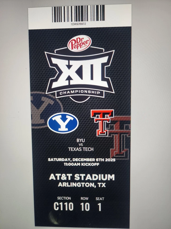 Réplica de boleto del campeonato Big 12 2025 AT&T Stadium - BYU vs Texas Tech Foto 1 de 1