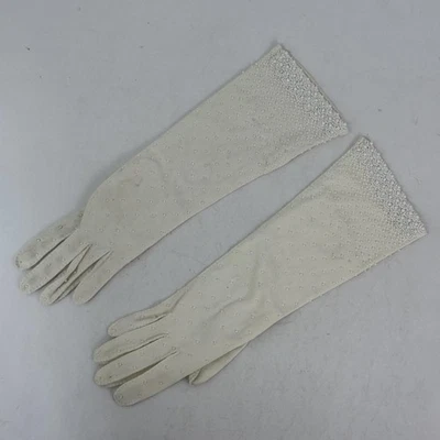 Guantes de noche largos vintage para mujer talla 6 1/2 doble tejido rayón blanco con cuentas Foto 1 de 4