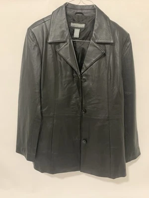Chaqueta Jessica Holbrook Mujer M Abrigo Cuero Negro Bolsillos Abotonados Carrera Foto 1 de 4