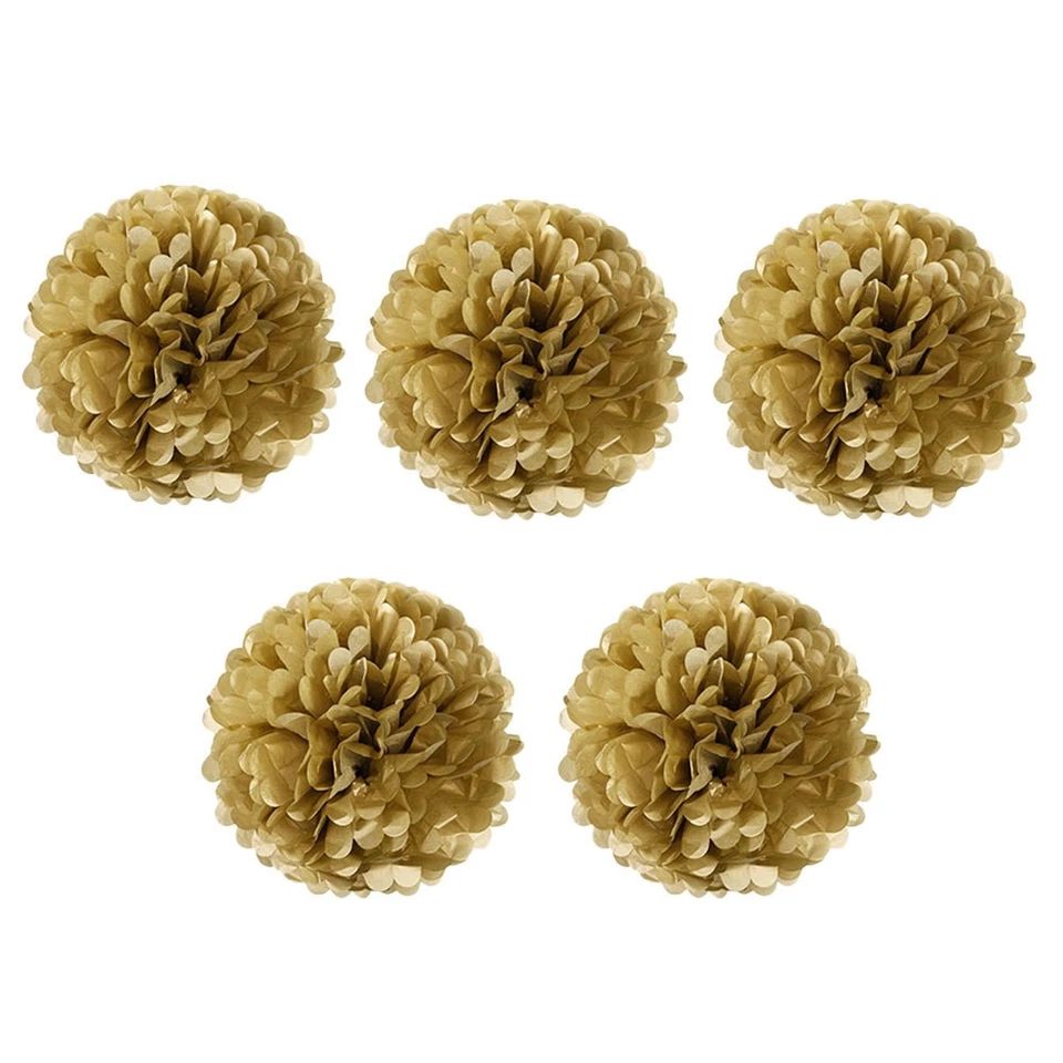 5pcs 8" Gold Tissue Paper Pom Pom Flower Ball - Image 1 of 4