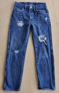Vtg Distressed Rustler Jeans 27"w X 28"L Dark Wash Unisex - Picture 1 of 19