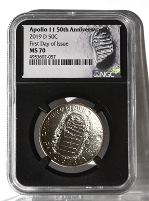 2019 D 50C Apollo 11 50th Anniversary Half Dollar NGC MS70 First Day of Issue - Image 1 of 4