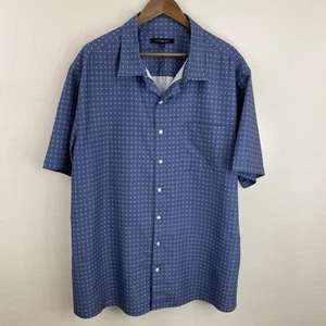 SYNRGY Shirt Mens 2XL XXL Bigger Blue Printed Short Sleeve Button Polyester - Picture 1 of 12