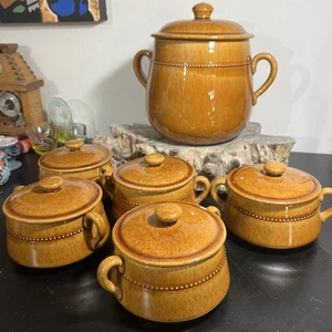 Set 5 Swedish Old Hoganas Keramik Brown Soup Bowls 610 vintage large casserole - Picture 1 of 15