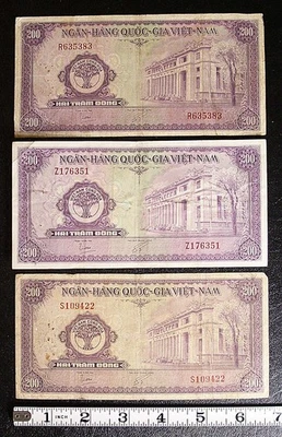 Lote de 3 billetes ND (1958) Vietnam del Sur 200 Dong P-9a CIRCULADOS #16753 Foto 1 de 2