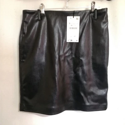 ZARA Black Faux Leather Knee Length Skirt With Tags Size Small UK 6/8 - Image 1 of 4