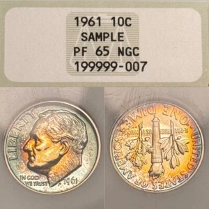 PF65 1961 10C Roosevelt Silver Proof Dime NGC Fatty- SAMPLE Holder, Nicely Toned - Picture 1 of 10