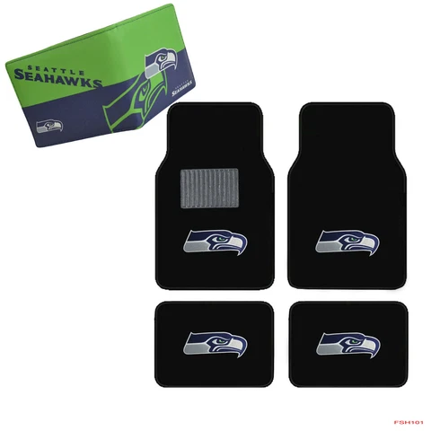NFL Seattle Seahawks Car Truck Carpet Floor Mats & Synthetic Leather Wallet Set Cover