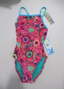 TYR The Finals Youth Girls Dynamite Foil Swimsuit Flutterback - Size 24 New - Picture 1 of 5