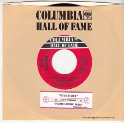 ANDY WILLIAMS - LOVE STORY - REISSUE 45 - GREAT SHAPE - JUKEBOX TITLE STRIP - Image 1 of 2