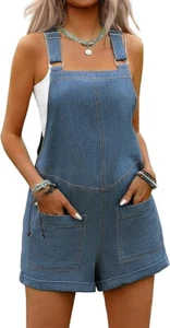 Lolocci Blue Denim Romper Overalls Short Jumpsuit With Pockets Medium NEW - Picture 1 of 3