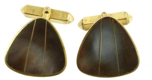 VINTAGE ABALONE & GOLD TONE FINISH TRIANGULAR CUFFLINKS NICE - Picture 1 of 3