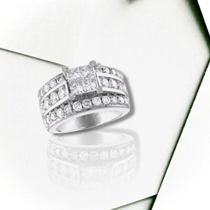 Diamond Engagement Wedding Ring Band 3 5/8ct tw Princess/Round 14K White Gold - Picture 1 of 4