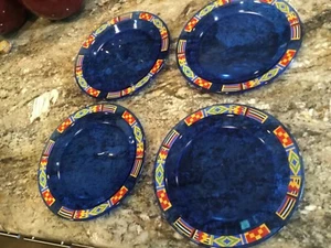 Plato(s) de cena de vidrio azul cobalto KENTE LOTE 4 Arcoroc Francia herencia africana - Imagen 1 de 5