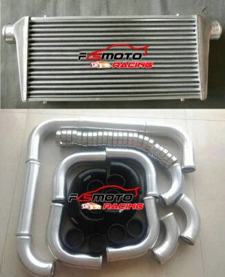 Intercooler de aluminio universal 31"x12"x3" + tubería de aluminio de 3" + kit de manguera NEGRA Foto 1 de 4