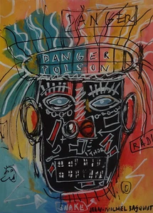 Fine unique painting – Expressive portrait, signed Jean Michel Basquiat, w COA - Picture 1 of 11