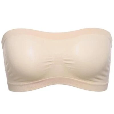 Women Ladies Strapless Seamless Bandeau Bra Tube Tops M/L Comfort Boob O0G7 - Image 1 of 4
