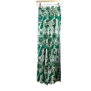 Cara Cara Amalfi Print Satin Seidenmischung weites Bein Hose Pfau Rolltaube Gr. XS - Bild 1 von 9