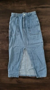 Zara Denim Front Slit Vent Midi Skirt XS Blue - Picture 1 of 7