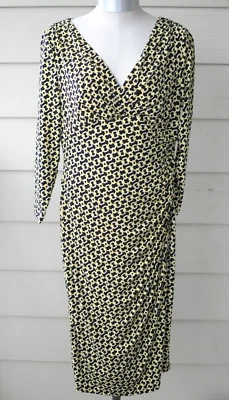Lauren Ralph Lauren Dress Black Gold Chain Ruched V-Neck Office Career Size 10 - Image 1 of 4