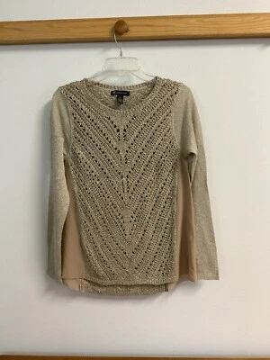 Suéter de punto dorado brillante INC para mujer manga larga laterales transparentes M Foto 1 de 4