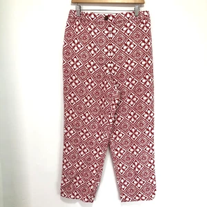 Pantalón Boden Blanco Rojo Estampado 100% Lino Tobillo Grazer tiro Medio Recto Reino Unido 12 - Imagen 1 de 22