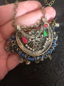 Vintage Kuchi Bird Pendant Bells Belly Dancing Tribal Gypsy Boho 30” Necklace - Picture 1 of 7