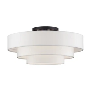 Livex Manorwood 5Lt Semi-Flush, Bronze/White/White Fabric - 50309-07 - Picture 1 of 1