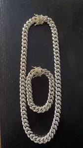 Mens Diamond Miami Cuban Link Necklace And Matching Bracelet Set 12mmm - Picture 1 of 5