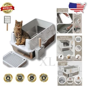 High-Sided Litter Box for Cats - Marble Design with Low Entry & Scoop Included - Picture 1 of 11