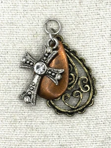 Crystal Silver Plated Cross Scroll Brass And Copper Teardrop Charms Pendant - Picture 1 of 20