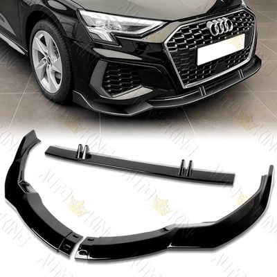 FIT 2022-2024 AUDI A3 S3 PAINTED BLACK FRONT BUMPER BODY SPLITER SPOILER LIP - Image 1 of 4