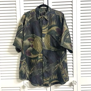 Vintage Struktur Hemd Herren L Mehrfarbig Print 100% Seide Knopfleiste Kurzarm 90er - Bild 1 von 8
