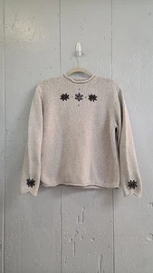 Vintage Woolrich Pullover Damen XL Neuheit Blume Haferflocken Strick Rollsaum - Bild 1 von 13