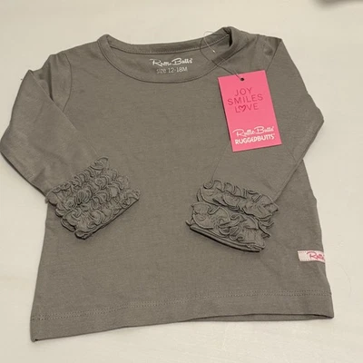 Lote de 2 camisas gris manga larga con volantes traseros bebé niño pequeño Foto 1 de 4