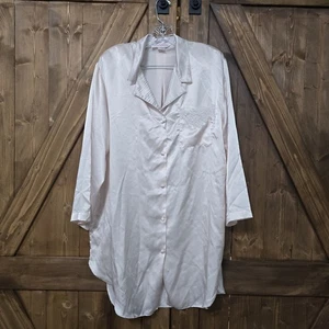 Vintage Montenapoleone Satin Nightshirt Sleep Shirt Blush Pink Lace Trim Button - Picture 1 of 8