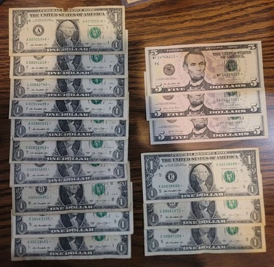 $1 dollar bill star note LOT ALL 2013 + 3X $5 Mix Dates dollar Star Note BillS - Image 1 of 4