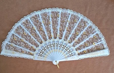 Vintage Lace Fan Gold Filagree Plastic - Image 1 of 4