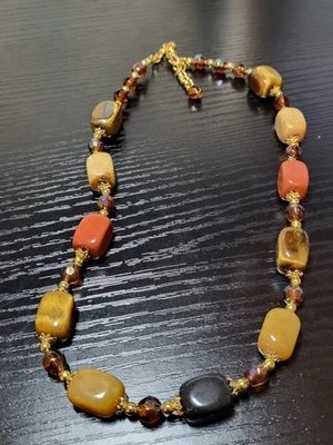 Collar de piedra de jaspe ojo de tigre de 18 pulgadas rojo marrón crema bronceado oro extensión de 3" Foto 1 de 4