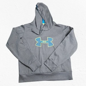 Under Armour Storm Gray Pullover Sweatshirt Fleece Lined Logo Hoodie Size Large - Picture 1 of 9