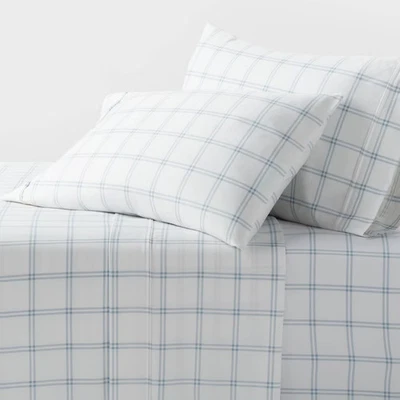 Twin/Twin XL 400 Thread Count Performance Sheet Set Blue Plaid - Threshold - Image 1 of 4